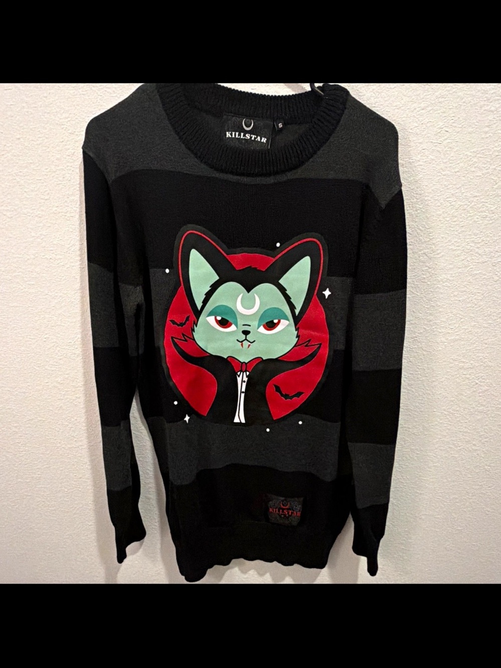 Killstar Black & Gray Striped Vampurr  Cat Sweater